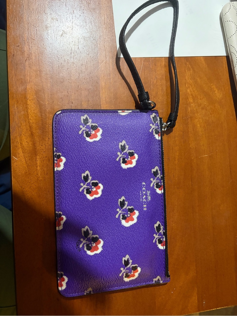 Coach Purple Floral Zip Wristlet with Removable Strap